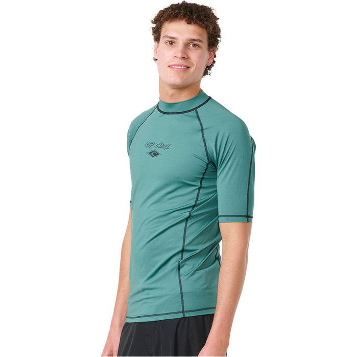 2023 Rip Curl Mens Fade Out UPF Performance Short Sleeve Rash Vest 145MRV - Washed Green